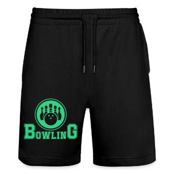 Retro Bowling Hand Design - Stanley/Stella Unisex Bio Joggingshorts Trainer  - Schwarz - Vorne - Nik (191cm) & Marisol (170cm)