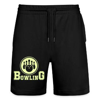 Retro Bowling Design in Neon Grün - Stanley/Stella Unisex Bio Joggingshorts Trainer  - Schwarz - Vorne - Nik (191cm) & Marisol (170cm)