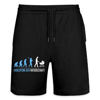 Werdender Vater EVOLUTION DER VATERSCHAFT Lustig - Stanley/Stella Unisex Bio Joggingshorts Trainer  - Schwarz - Vorne - Nik (191cm) & Marisol (170cm)