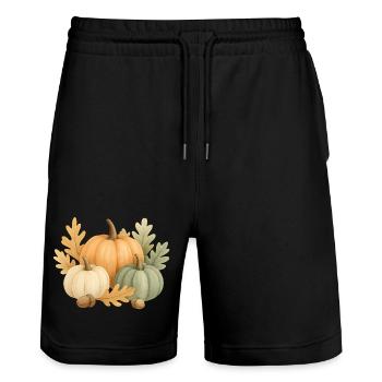  Kürbisse, Eichenlaub & Eicheln - Stanley/Stella Unisex Bio Joggingshorts Trainer  - Schwarz - Vorne - Nik (191cm) & Marisol (170cm)