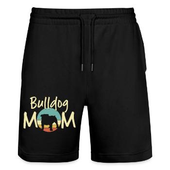 Bulldog Mom - Retro Dog Lover Gift - Stanley/Stella Trainer Unisex Organic Jogging Shorts - black - Front - Nik (191cm) & Marisol (170cm)
