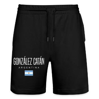 González Catán Argentina Argentinian - Stanley/Stella Trainer Unisex Organic Jogging Shorts - black - Front - Nik (191cm) & Marisol (170cm)