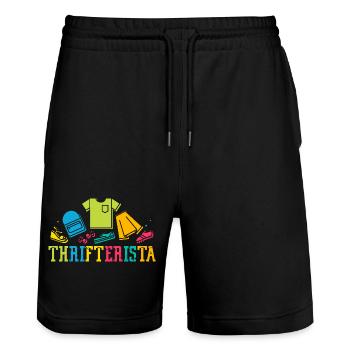 Thrift Shopper Thrifterista Thrift Store - Stanley/Stella Unisex Bio Joggingshorts Trainer  - Schwarz - Vorne - Nik (191cm) & Marisol (170cm)
