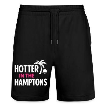 Hotter in the Hamptons Summer Design - Stanley/Stella Trainer Unisex Organic Jogging Shorts - black - Front - Nik (191cm) & Marisol (170cm)