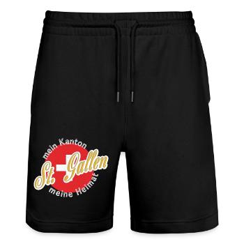 My Home St. Gallen Gift - Stanley/Stella Trainer Unisex Organic Jogging Shorts - black - Front - Nik (191cm) & Marisol (170cm)