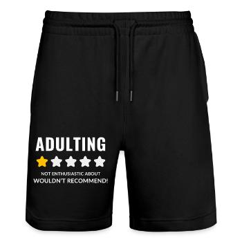 Skeptical Adulting Badge Design - Stanley/Stella Trainer Unisex Organic Jogging Shorts - black - Front - Nik (191cm) & Marisol (170cm)