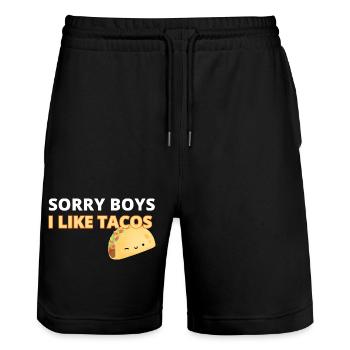 Sorry Boys I Like Tacos Graphic Tee - Stanley/Stella Trainer Unisex Organic Jogging Shorts - black - Front - Nik (191cm) & Marisol (170cm)