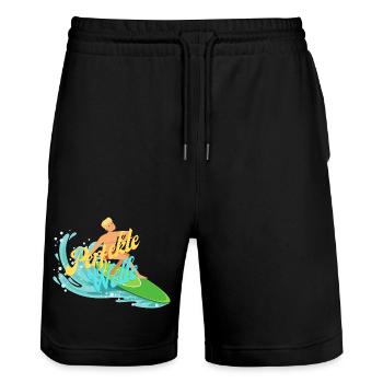 Bunter Surfer mit Wasserwellen - Stanley/Stella Unisex Bio Joggingshorts Trainer  - Schwarz - Vorne - Nik (191cm) & Marisol (170cm)