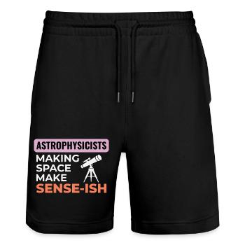 Space Science Humor Design  - Stanley/Stella Trainer Unisex Organic Jogging Shorts - black - Front - Nik (191cm) & Marisol (170cm)