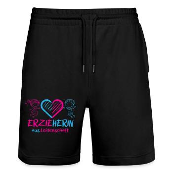 Éducateur Maternelle Garderie Profession Enseignant de maternelle - Short de jogging bio TRAINER Stanley/Stella unisexe - noir - Devant - Nik (191cm) & Marisol (170cm)