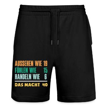 Funny 40th Birthday Gift Birthday Shirt - Stanley/Stella Trainer Unisex Organic Jogging Shorts - black - Front - Nik (191cm) & Marisol (170cm)