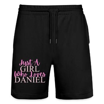 Conception de citation girly inspirante - Short de jogging bio TRAINER Stanley/Stella unisexe - noir - Devant - Nik (191cm) & Marisol (170cm)