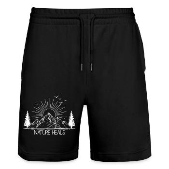 Sonnenaufgang Berg Natur Illustration - Stanley/Stella Unisex Bio Joggingshorts Trainer  - Schwarz - Vorne - Nik (191cm) & Marisol (170cm)