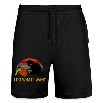 Je fais ce que je veux T-shirt chat noir - Short de jogging bio TRAINER Stanley/Stella unisexe - noir - Devant - Nik (191cm) & Marisol (170cm)
