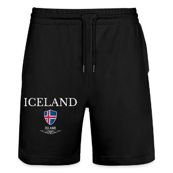 Icelandic pride, minimalist sleek design - Stanley/Stella Trainer Unisex Organic Jogging Shorts - black - Front - Nik (191cm) & Marisol (170cm)
