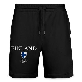 Finnischer Stolz, minimalistisches, schlankes Design - Stanley/Stella Unisex Bio Joggingshorts Trainer  - Schwarz - Vorne - Nik (191cm) & Marisol (170cm)