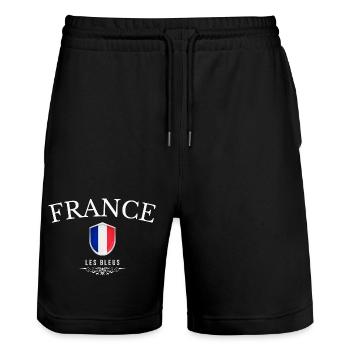 Ursprünglich aus Frankreich, geboren in Frankreich - Stanley/Stella Unisex Bio Joggingshorts Trainer  - Schwarz - Vorne - Nik (191cm) & Marisol (170cm)