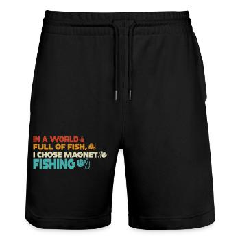 Aimant de pêche en néodyme pour pêcheur magnétique - Short de jogging bio TRAINER Stanley/Stella unisexe - noir - Devant - Nik (191cm) & Marisol (170cm)