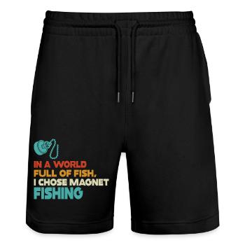 Aimant de pêche en néodyme pour pêcheur magnétique - Short de jogging bio TRAINER Stanley/Stella unisexe - noir - Devant - Nik (191cm) & Marisol (170cm)