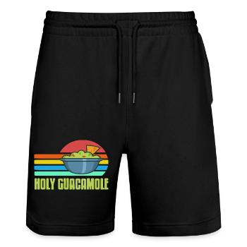 Holy Guacamole Retro Funny Avocado Dip Pun - Stanley/Stella Unisex Bio Joggingshorts Trainer  - Schwarz - Vorne - Nik (191cm) & Marisol (170cm)