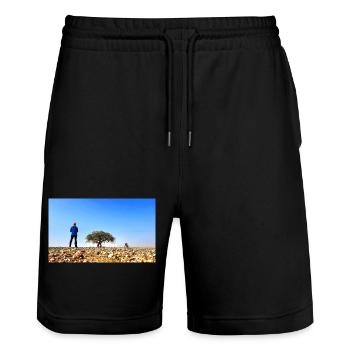 Solitary Explorer with Tree and Bike - Stanley/Stella Trainer Unisex Organic Jogging Shorts - black - Front - Nik (191cm) & Marisol (170cm)