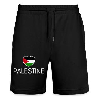 I love Palestine, heart Palestine - Stanley/Stella Trainer Unisex Organic Jogging Shorts - black - Front - Nik (191cm) & Marisol (170cm)