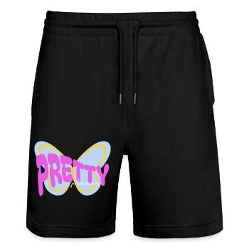 Design imprimé sarcastique « Pretty please » - Short de jogging bio TRAINER Stanley/Stella unisexe - noir - Devant - Nik (191cm) & Marisol (170cm)