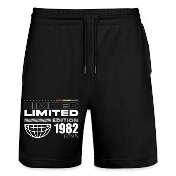 1982 Geburtstagsgeschenk - Vintage 1982, 43. Gebur - Stanley/Stella Unisex Bio Joggingshorts Trainer  - Schwarz - Vorne - Nik (191cm) & Marisol (170cm)