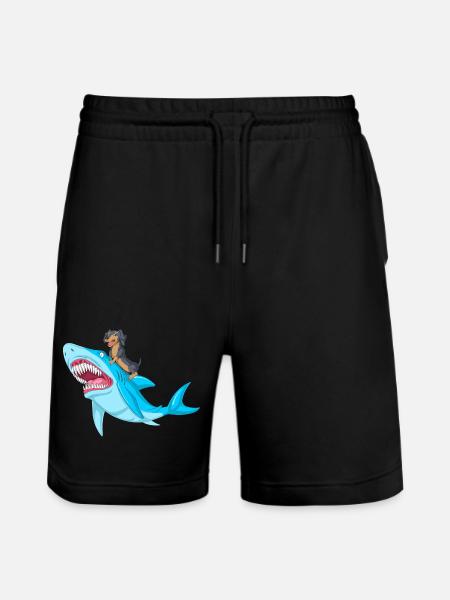 Dachshund Riding Shark Tee - Stanley/Stella Trainer Unisex Organic Jogging Shorts - black