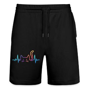 Katze EKG Herzschlag Regenbogen Motiv - Stanley/Stella Unisex Bio Joggingshorts Trainer  - Schwarz - Vorne - Nik (191cm) & Marisol (170cm)