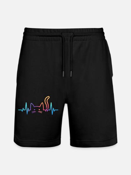 Cat ECG Heartbeat Rainbow Motif - Stanley/Stella Trainer Unisex Organic Jogging Shorts - black
