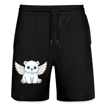 Cute Polar Bear Angel with Wings Cartoon Smile - Stanley/Stella Trainer Unisex Organic Jogging Shorts - black - Front - Nik (191cm) & Marisol (170cm)