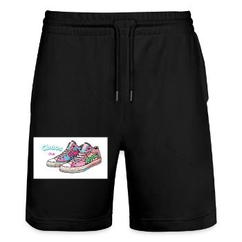 Bunte Sneakers mit Comic-Design - Stanley/Stella Unisex Bio Joggingshorts Trainer  - Schwarz - Vorne - Nik (191cm) & Marisol (170cm)