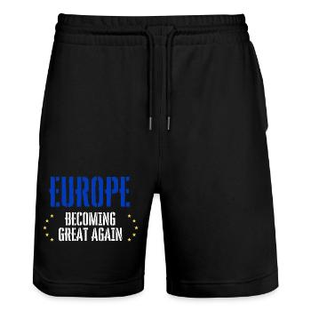 EUROPE Becoming Great Again - Stanley/Stella Trainer Unisex Organic Jogging Shorts - black - Front - Nik (191cm) & Marisol (170cm)