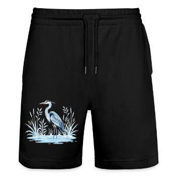 Héron cendré dans le paysage hivernal - Short de jogging bio TRAINER Stanley/Stella unisexe - noir - Devant - Nik (191cm) & Marisol (170cm)