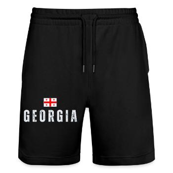 Georgian flag, Georgian patriot - Stanley/Stella Trainer Unisex Organic Jogging Shorts - black - Front - Nik (191cm) & Marisol (170cm)