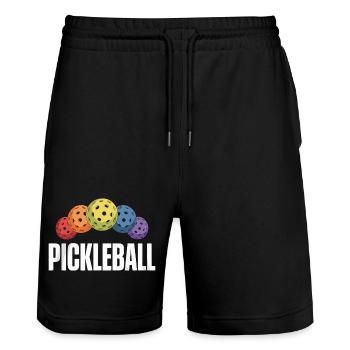 Pickleball Shirt mit bunten Bällen - Stanley/Stella Unisex Bio Joggingshorts Trainer  - Schwarz - Vorne - Nik (191cm) & Marisol (170cm)