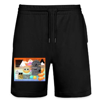 Mélange géométrique abstrait pour des looks créatifs - Short de jogging bio TRAINER Stanley/Stella unisexe - noir - Devant - Nik (191cm) & Marisol (170cm)