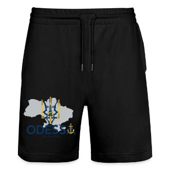 Ukrainisches Emblem des Leuchtturms von Odessa - Stanley/Stella Unisex Bio Joggingshorts Trainer  - Schwarz - Vorne - Nik (191cm) & Marisol (170cm)