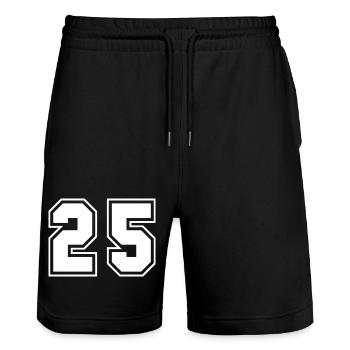 Block Style Sporty Number Design 25 - Stanley/Stella Trainer Unisex Organic Jogging Shorts - black - Front - Nik (191cm) & Marisol (170cm)