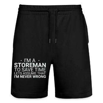 Storeman Never Wrong - Stanley/Stella Unisex Bio Joggingshorts Trainer  - Schwarz - Vorne - Nik (191cm) & Marisol (170cm)
