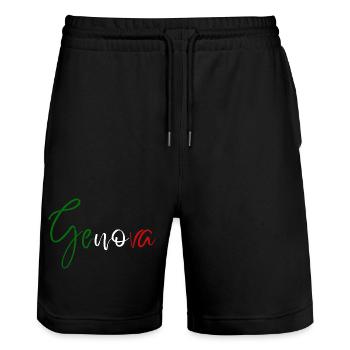 Amo Genoa, elegant minimalist design - Stanley/Stella Trainer Unisex Organic Jogging Shorts - black - Front - Nik (191cm) & Marisol (170cm)