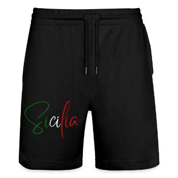 J’adore la Sicile, un design minimaliste élégant - Short de jogging bio TRAINER Stanley/Stella unisexe - noir - Devant - Nik (191cm) & Marisol (170cm)