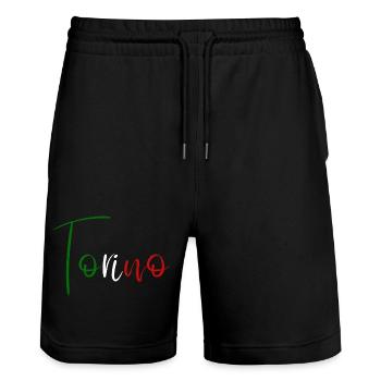 Amo Torino, elegant minimalist design - Stanley/Stella Trainer Unisex Organic Jogging Shorts - black - Front - Nik (191cm) & Marisol (170cm)