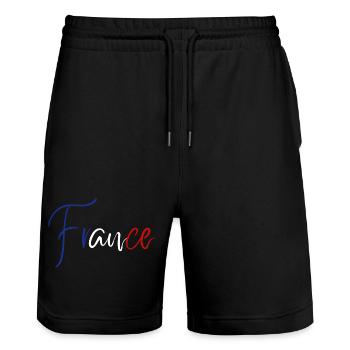 J’adore la France, fabriquée en France - Short de jogging bio TRAINER Stanley/Stella unisexe - noir - Devant - Nik (191cm) & Marisol (170cm)
