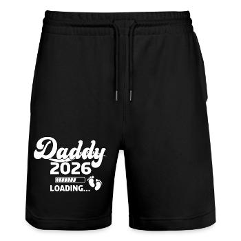 Daddy 2026 Loading Baby Feet Illustration - Stanley/Stella Trainer Unisex Organic Jogging Shorts - black - Front - Nik (191cm) & Marisol (170cm)