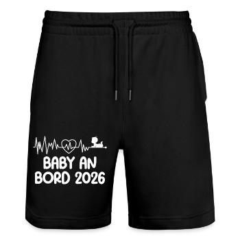 Future maman BÉBÉ À BORD 2026 Drôle - Short de jogging bio TRAINER Stanley/Stella unisexe - noir - Devant - Nik (191cm) & Marisol (170cm)