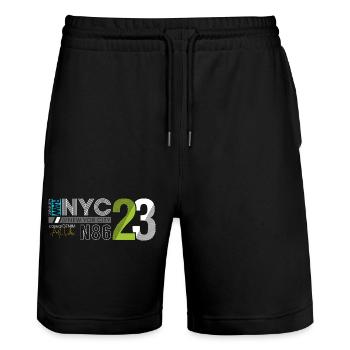 Urban Streetwear Nummer 86 Design - Stanley/Stella Unisex Bio Joggingshorts Trainer  - Schwarz - Vorne - Nik (191cm) & Marisol (170cm)