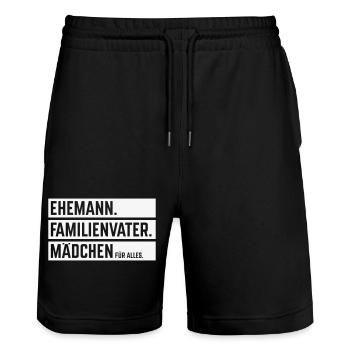 Mari Famille Homme Fille Pour Tout, Faisceau W - Short de jogging bio TRAINER Stanley/Stella unisexe - noir - Devant - Nik (191cm) & Marisol (170cm)