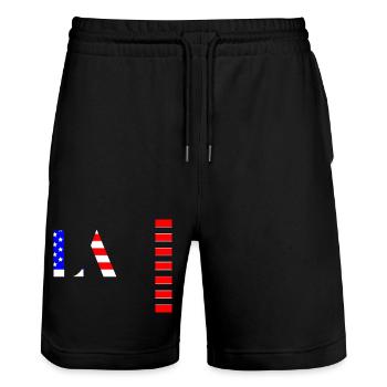 Flaggenmuster mit amerikanischen Symbolen - Stanley/Stella Unisex Bio Joggingshorts Trainer  - Schwarz - Vorne - Nik (191cm) & Marisol (170cm)